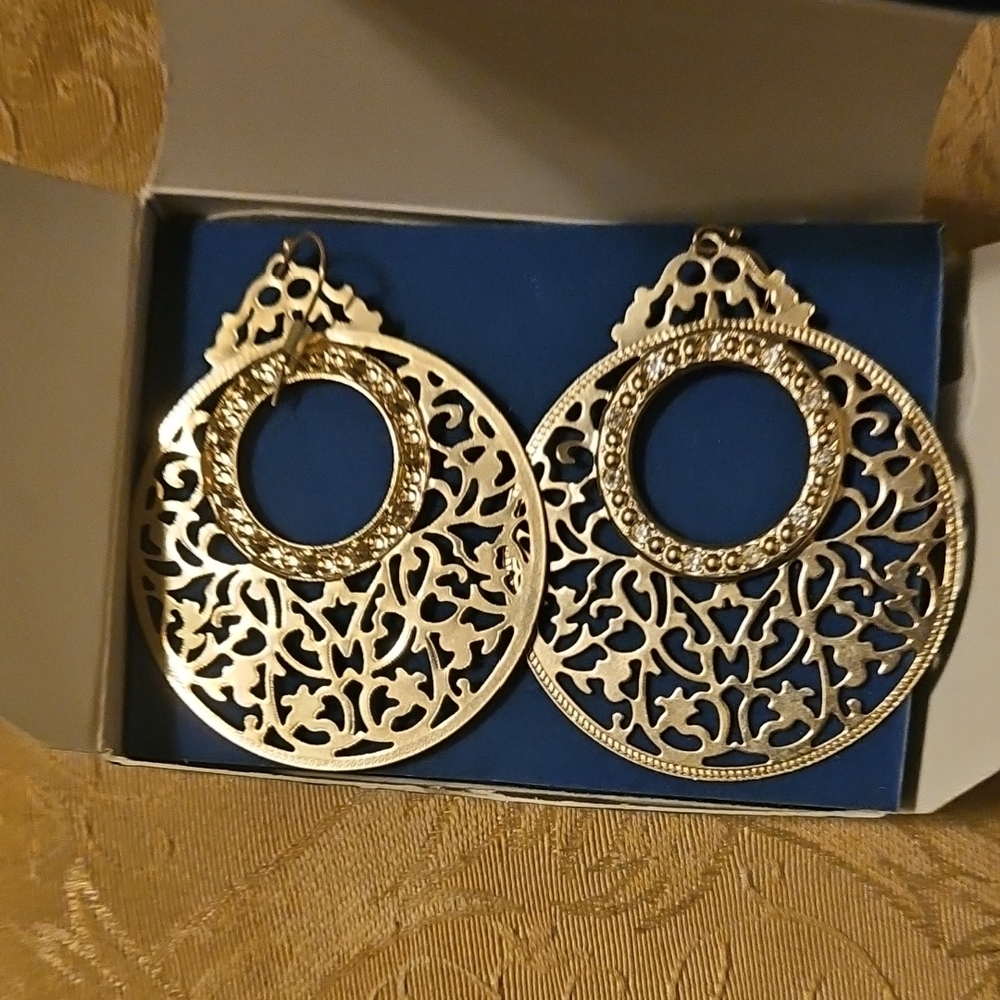 Avon Gold Filigree Statement Earrings